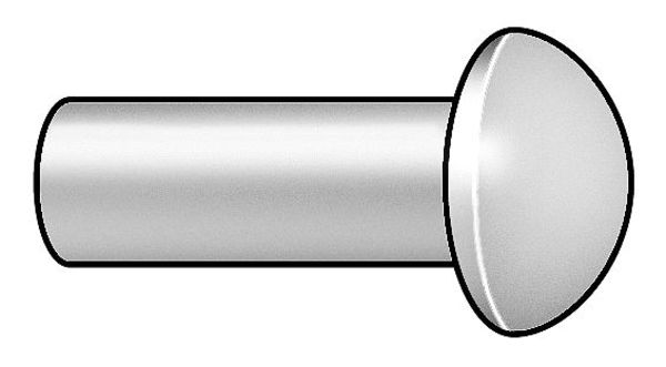 Solid Rivet,  Round Head,  0.3125 in Dia.,  1 in L,  Steel Body,  30 PK
