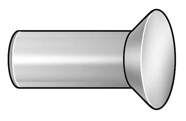 Solid Rivet,  Countersunk Head,  0.125 in Dia.,  0.5 in L,  Stainless Steel Body,  100 PK