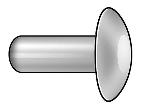 Solid Rivet,  Brazier Head,  0.1563 in Dia.,  0.375 in L,  Aluminum Body,  250 PK