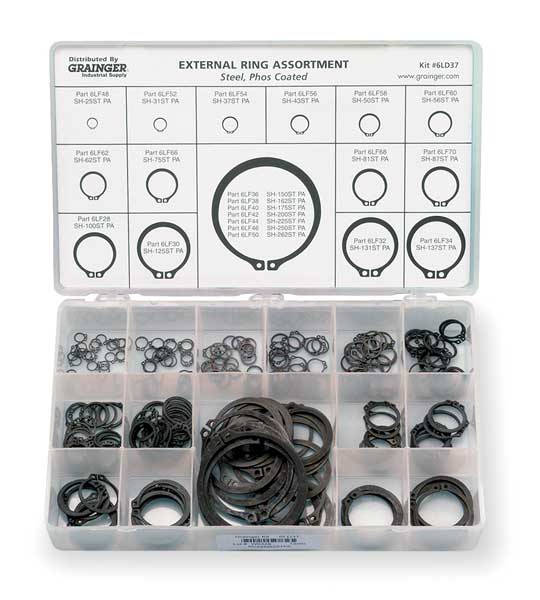 External Retaining Ring Assortment,  Steel,  Phosphate Finish,  21 Sizes