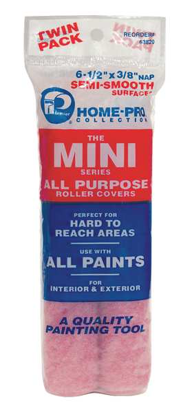 6-1/2" Mini Paint Roller Cover,  3/8" Nap,  Polyester,  2 PK