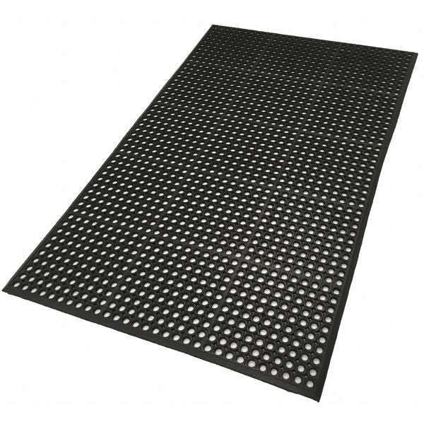 Antifatigue Mat,  Raised Rings Surface Design,  3 ft x 5 ft,  1/2 in Thick,  Beveled Edge,  Rubber