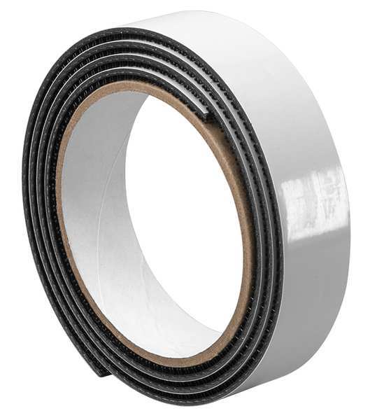 Reclosable Fastener,  Rubber Adhesive,  30 ft,  1 in Wd,  Black