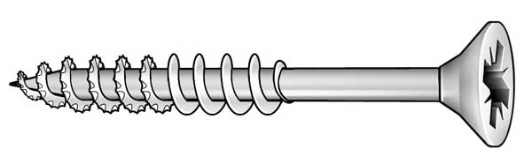 Deck Screw,  #6 x 1-5/8 in,  Steel Flat Head Phillips Drive,  100 PK