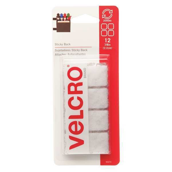 Reclosable Fastener Shape,  Square,  Rubber Adhesive,  7/8 in,  7/8 in Wd,  White,  12 PK