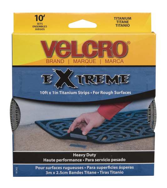 Reclosable Fastener Shapes,  Rubber Adhesive,  10 ft,  1 in Wd,  Gray