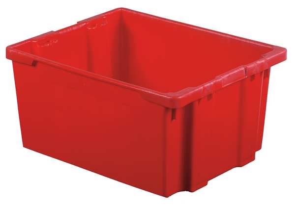Stack & Nest Bin,  Red,  Plastic,  30 1/8 in L x 24 in W x 15 1/8 in H,  70 lb Load Capacity