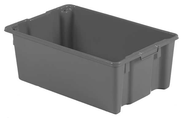 Stack & Nest Bin,  Gray,  Plastic,  28 3/8 in L x 18 3/4 in W x 10 1/2 in H,  40 lb Load Capacity