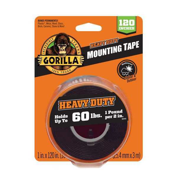 Double Sided Mounting Tape,  1 in W x 120 in L,  43 mil Thick,  Black,  1 Pk