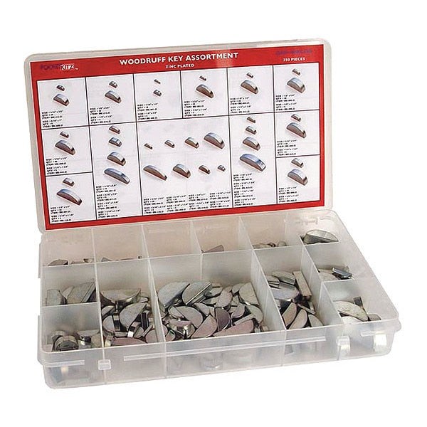 Woodruff Key Assortment,  Steel,  Plain,  354 Pieces