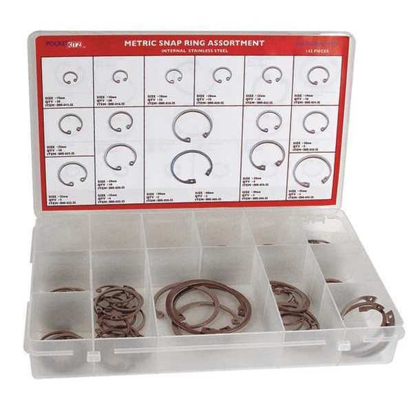 Internal Retaining Ring Assortment,  Stainless Steel,  Plain Finish,  16 Sizes