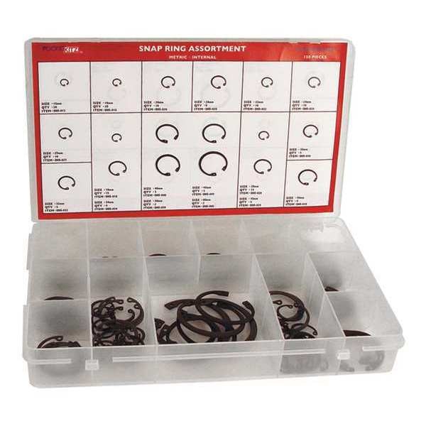 Internal Retaining Ring Assortment,  Carbon Spring Steel,  Phosphate Finish,  18 Sizes