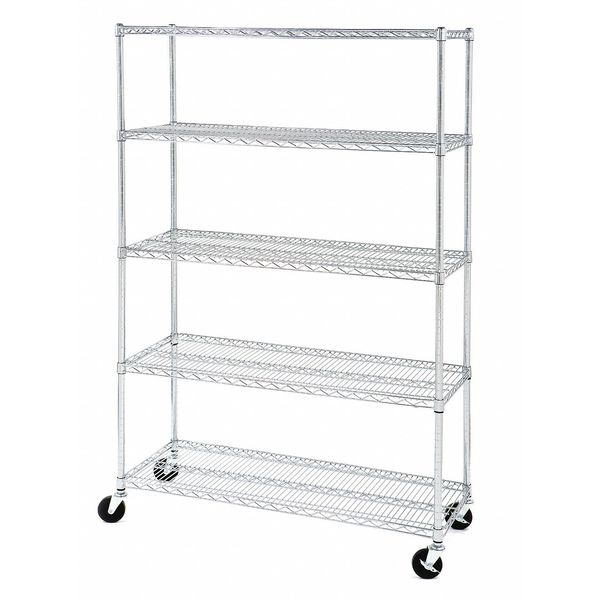 Wire Shelving Unit,  18"D x 48"W x 72"H,  5 Shelves,  Silver
