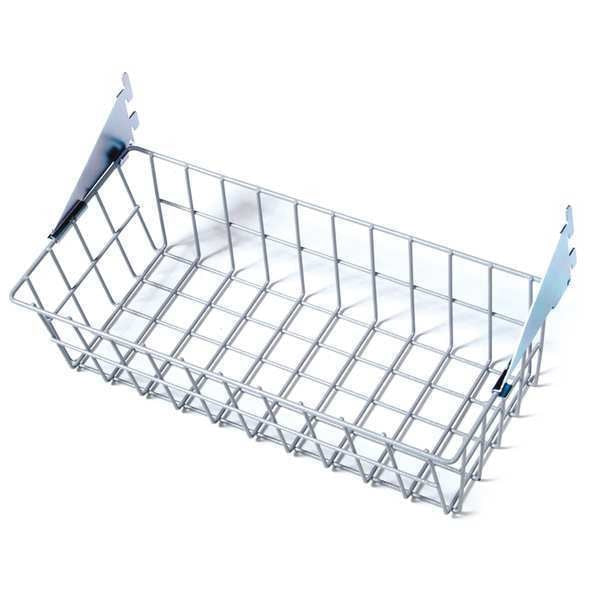 15 In. W x 4 In. H x 6-1/2 In. D Gray Epoxy Coated Steel Wire Basket with Lock-On Hanging Brackets