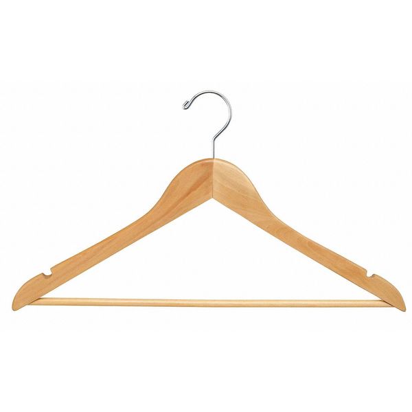 Flat Wood Hanger, Natural, with Bar, PK100