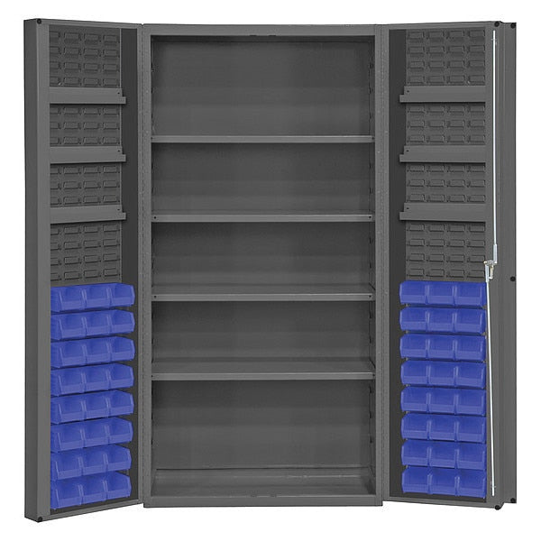 Cabinet with 48 blue Hook-On-Bins,  7 adjustable shelves
