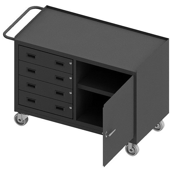 Mobile Bench Cabinet,  steel top,  1 door,  1 shelf,  4 drawers
