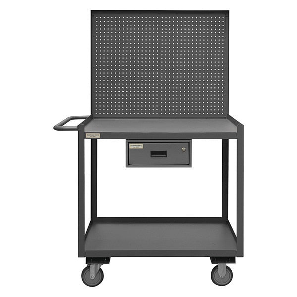 Mobile Workstation,  2 shelf,  1 keyed drawer,  pegboard panel,  work surface