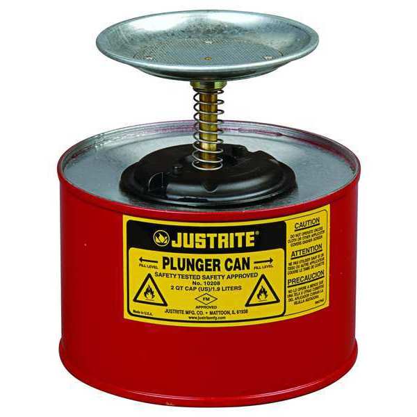 Plunger Can,  1/2 Gallon Capacity,  Galvanized Steel,  5 in Dasher Plate Diameter,  Red,  FM Approved