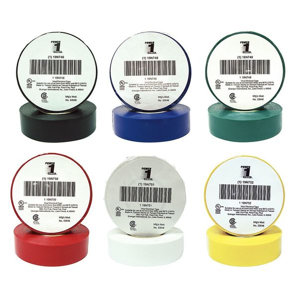 Electrical Tape,  7 mil,  60 ft.,  Assorted Colors