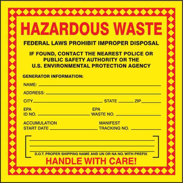 Hazardous Waste Label, 6 In. H, PK25,  MHZW20EVP