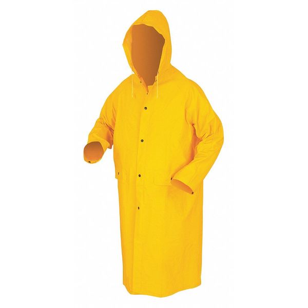 Classic Raincoat with Detachable Hood,  PVC/Polyester,  Waterproof,  48 in L,  Yellow,  Large