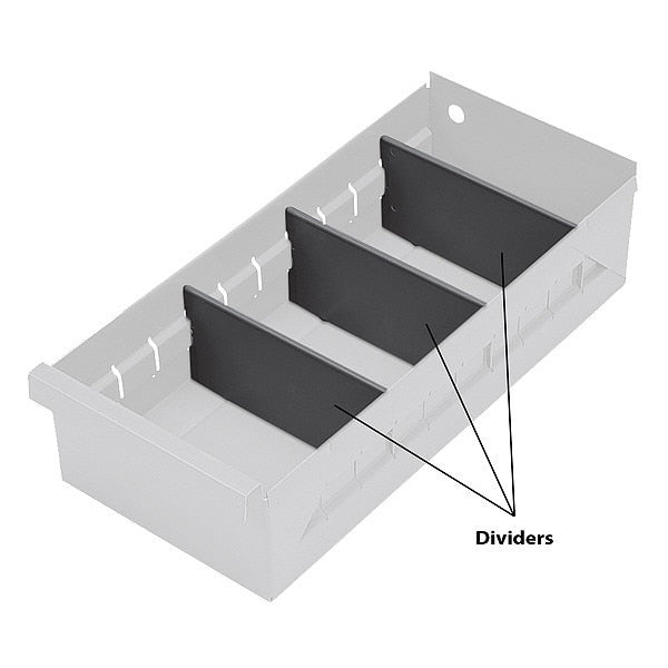 Drawer Bin Divider,  5 1/4 in W x 2 1/2 in H,  Plastic,  Gray,  12 Dividers