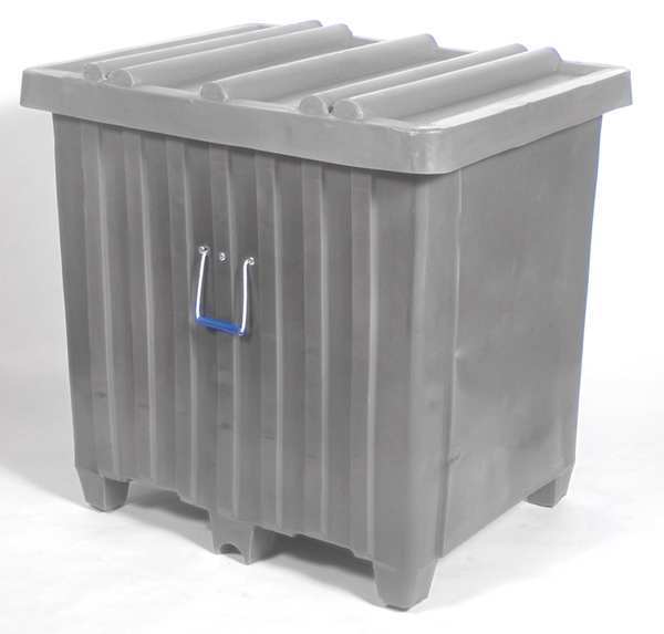 Gray Ribbed Wall Container,  Plastic,  42 in L,  34 in W,  42 in H,  23 cu ft Volume Capacity