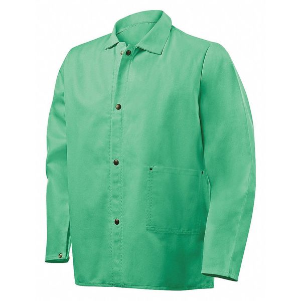 Welding Jacket,  30 in L,  Cotton,  Snaps,  Green,  XL