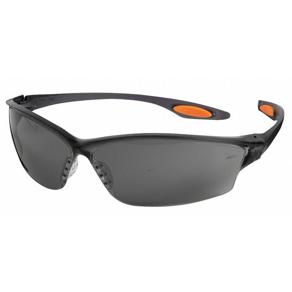 Safety Glasses,  Wraparound Gray Polycarbonate Lens,  Anti-Fog,  Scratch-Resistant