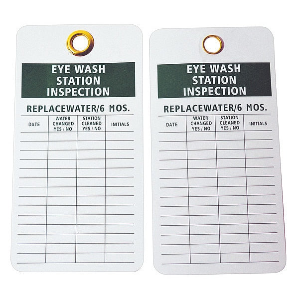 Eye Wash Sta Inspection Tag, Grn/Wht, PK25