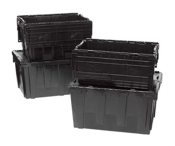 Black Attached Lid Container,  Plastic,  Metal Hinge