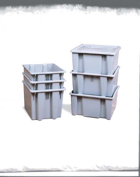 Stack & Nest Bin,  Gray,  Plastic,  23 1/2 in L x 19 1/2 in W x 10 in H,  100 lb Load Capacity