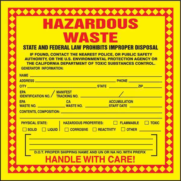 Haz Waste Label, Hazardous Waste, 6x6 in, Paper, 250/RL