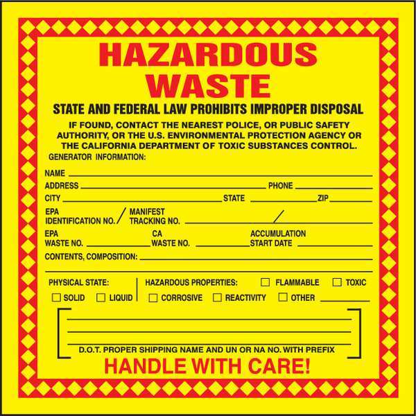 Haz Waste Label, Hazardous Waste, 6x6 in, Poly, 250/RL
