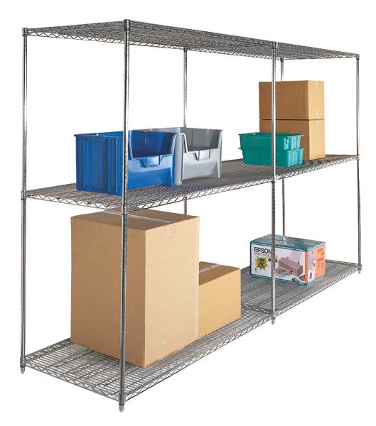 Wire Shelving Unit,  30"D x 48"W x 74"H,  3 Shelves,  Chrome