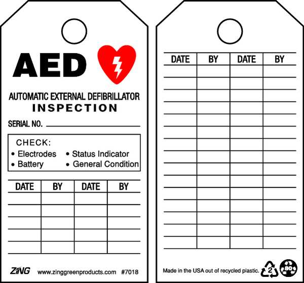AED Tag, 5-3/4 x 3 In, Bk and R/Wht, PK10