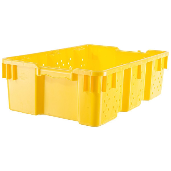 Stack & Nest Bin,  Yellow,  Plastic,  23 7/8 in L x 16 in W x 7 1/4 in H,  40 lb Load Capacity