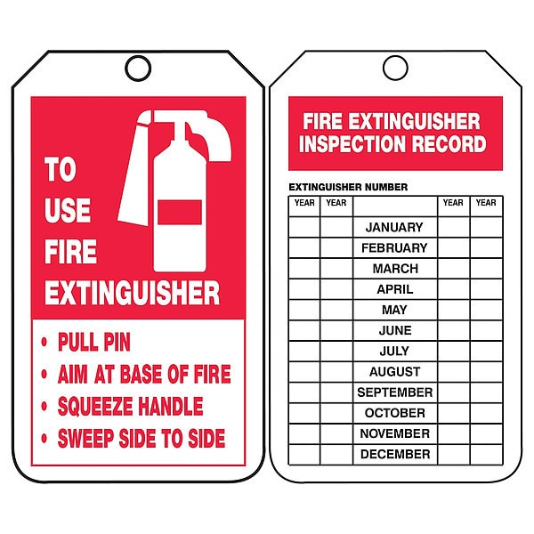 Fire Extinguisher Tag, 5-3/4x3-1/4 in, Plastic, 25/PK