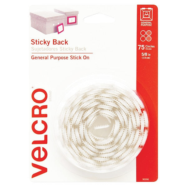 Reclosable Fastener,  Disc,  White,  75 PK