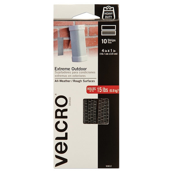 Reclosable Fastener,  Acrylic Adhesive,  4 in,  1 in Wd,  Black,  10 PK