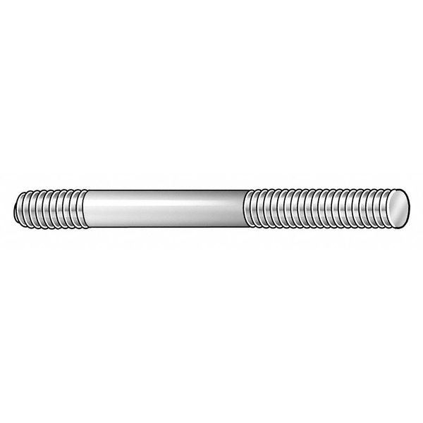 Double-End Threaded Stud,  1/2"-13 Thread to 1/2"-13 Thread,  7 in,  Steel,  Black Oxide,  2 PK