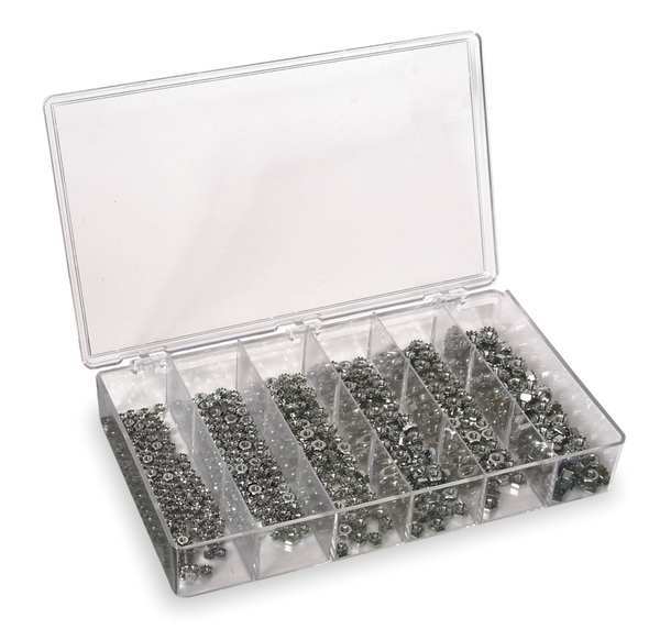 Zinc Plated Finish Steel Keps w/ External Tooth Washer Hex Lock Nut Assortment,  600 pc.