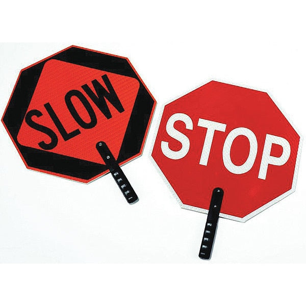 Traffic Paddle Sign,  2-Sided Stop/Slow,  Non-Reflective,  18 in HxW,  9 in Polygrip Handle