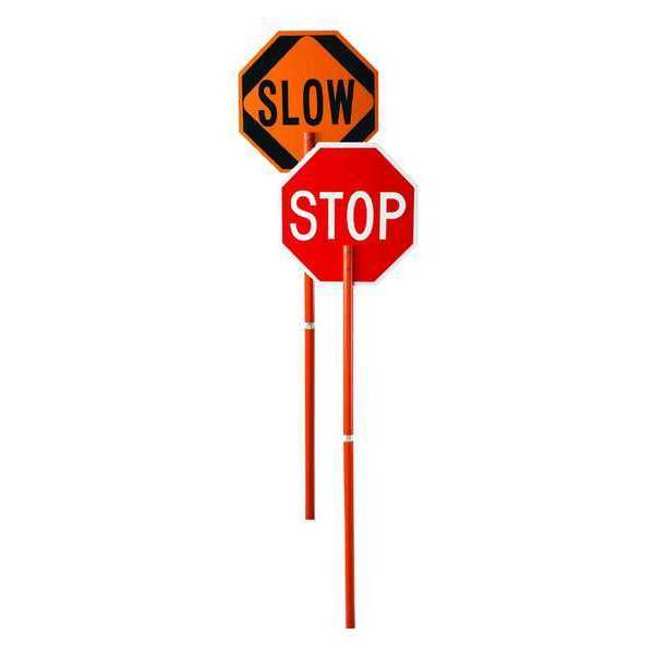 Traffic Paddle Sign,  2-Sided Stop/Slow,  Engineer Reflective,  24 in HxW,  Pole Mounted,  81 in Handle
