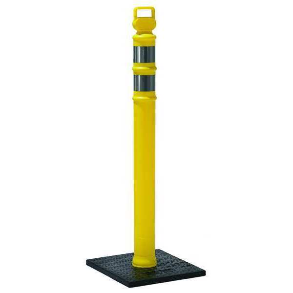 Delineator Post with Base,  Polyethylene,  45 in H,  Yellow,  High-Intensity Prismatic,  Grabber Top