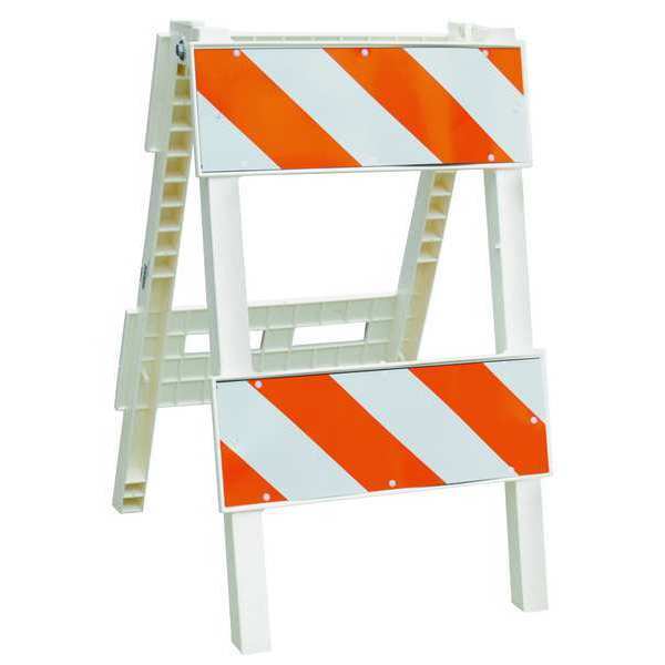 Leg Frame Type 2 Folding Barricade,  polypropylene,  40 in H,  40 in L,  24 in W,  Orange/White