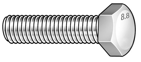 Class 8.8,  M8-1.00 Hex Head Cap Screw,  Zinc Plated Steel,  20 mm L,  50 PK