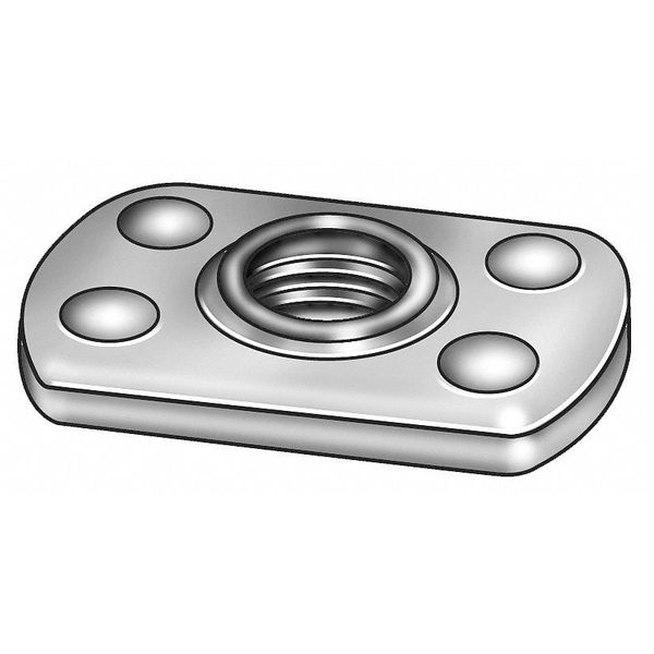 Tab Weld Nut,  1/4"-20,  Steel,  1/2 in Wd,  13/16 in Lg,  1/32 in Ht,  50 PK