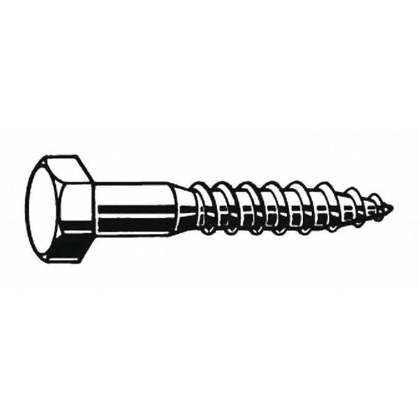 Lag Screw,  3/8 in,  3 in,  18-8 Stainless Steel,  Plain Hex External Hex Drive,  10 PK